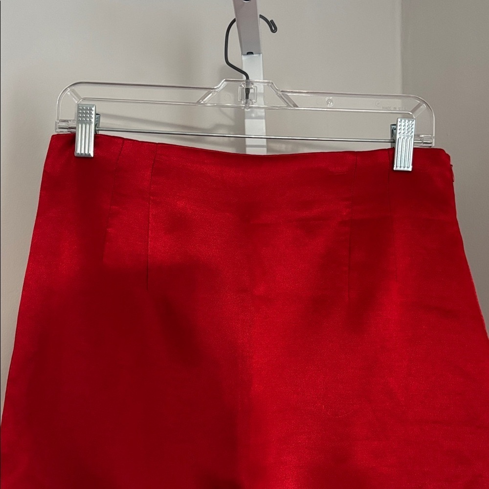 ZARA Red Satin Effect Mini Skirt High Waisted Skirt Curved Hem Womens Size Large - Picture 5 of 7